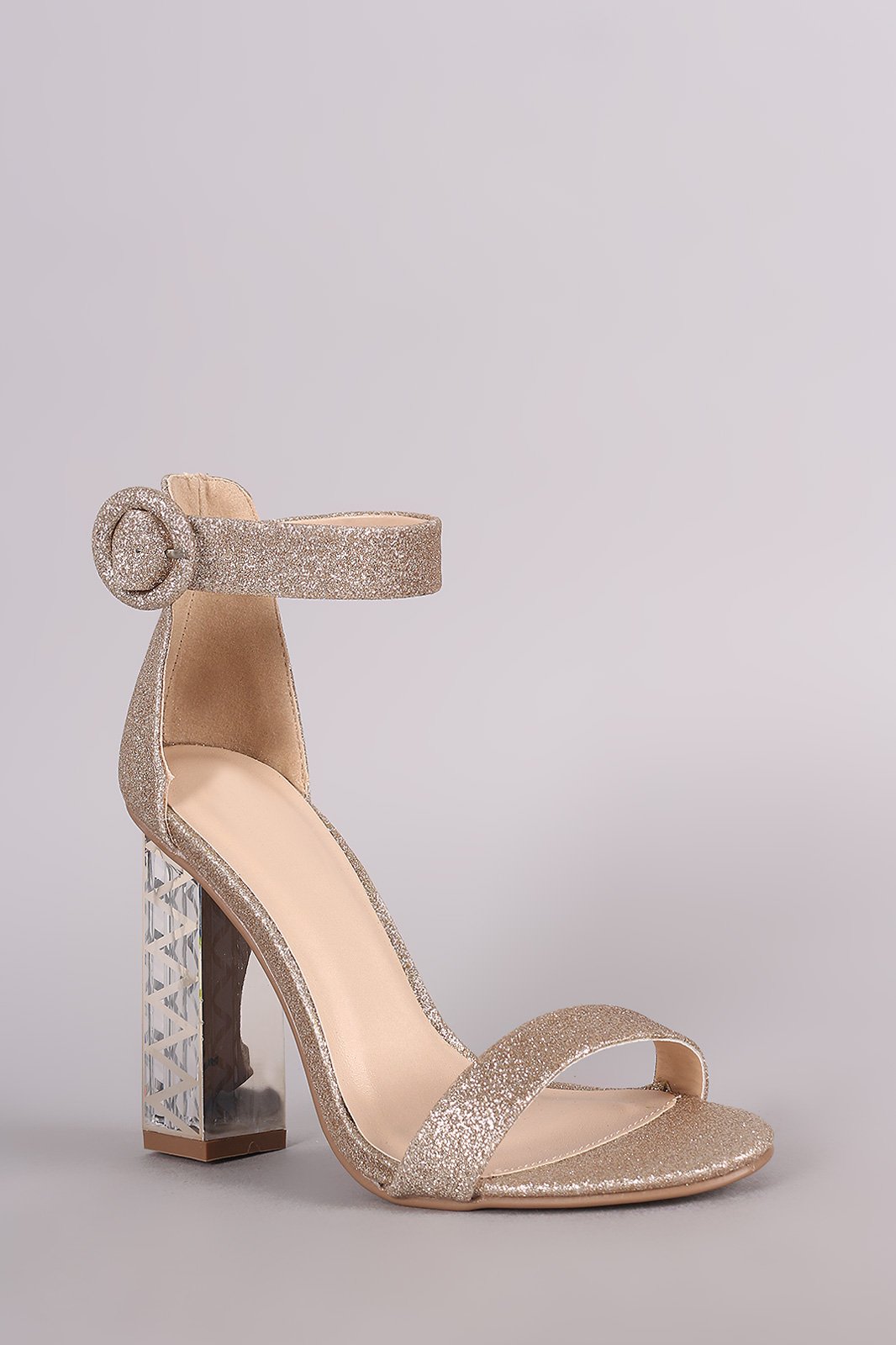 Qupid Glitter Zigzag Chunky Clear Heel