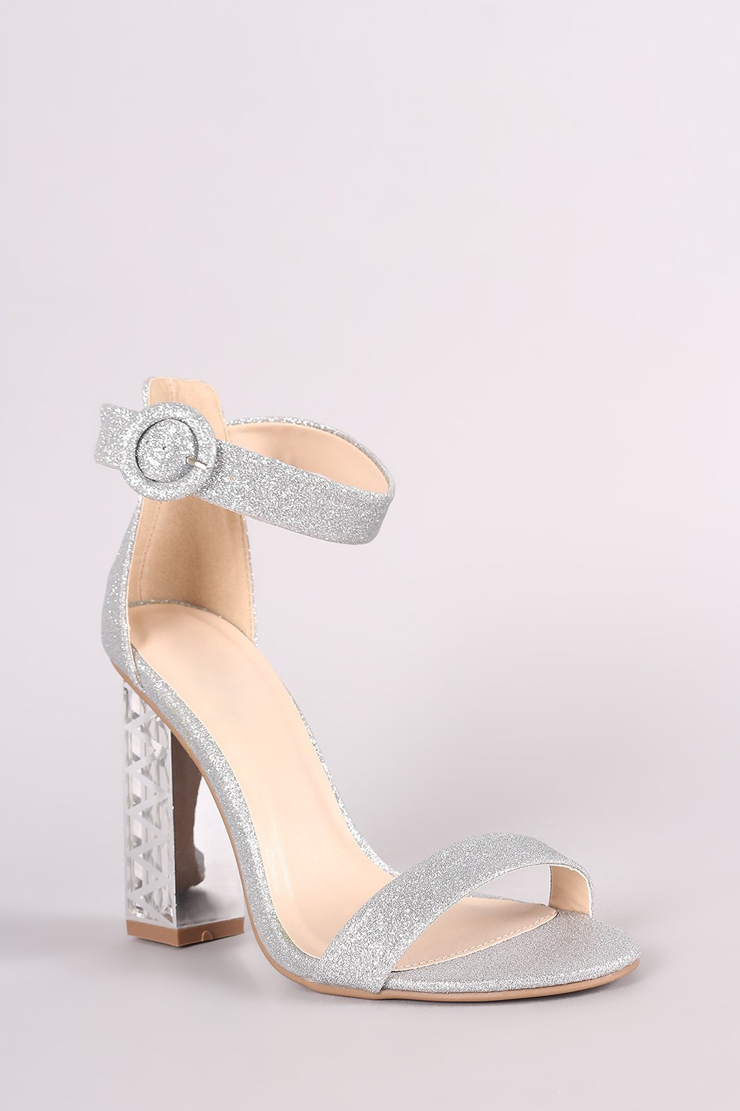 Qupid Glitter Zigzag Chunky Clear Heel