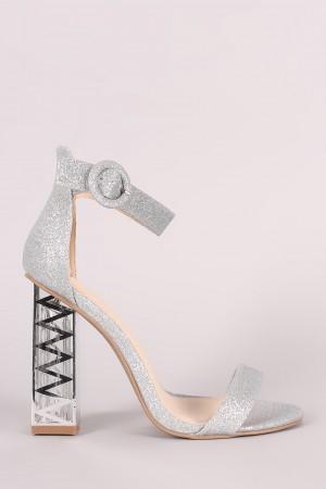 Qupid Glitter Zigzag Chunky Clear Heel