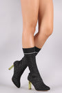 Shimmer Ribbed Sweater Knit Oval Heeled Mid Calf Boots