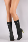 Shimmer Ribbed Sweater Knit Oval Heeled Mid Calf Boots
