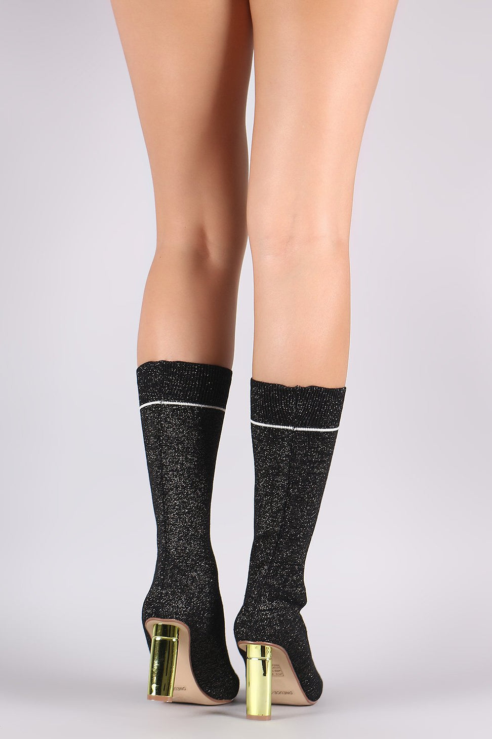 Shimmer Ribbed Sweater Knit Oval Heeled Mid Calf Boots