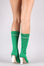 Shimmer Ribbed Sweater Knit Oval Heeled Mid Calf Boots