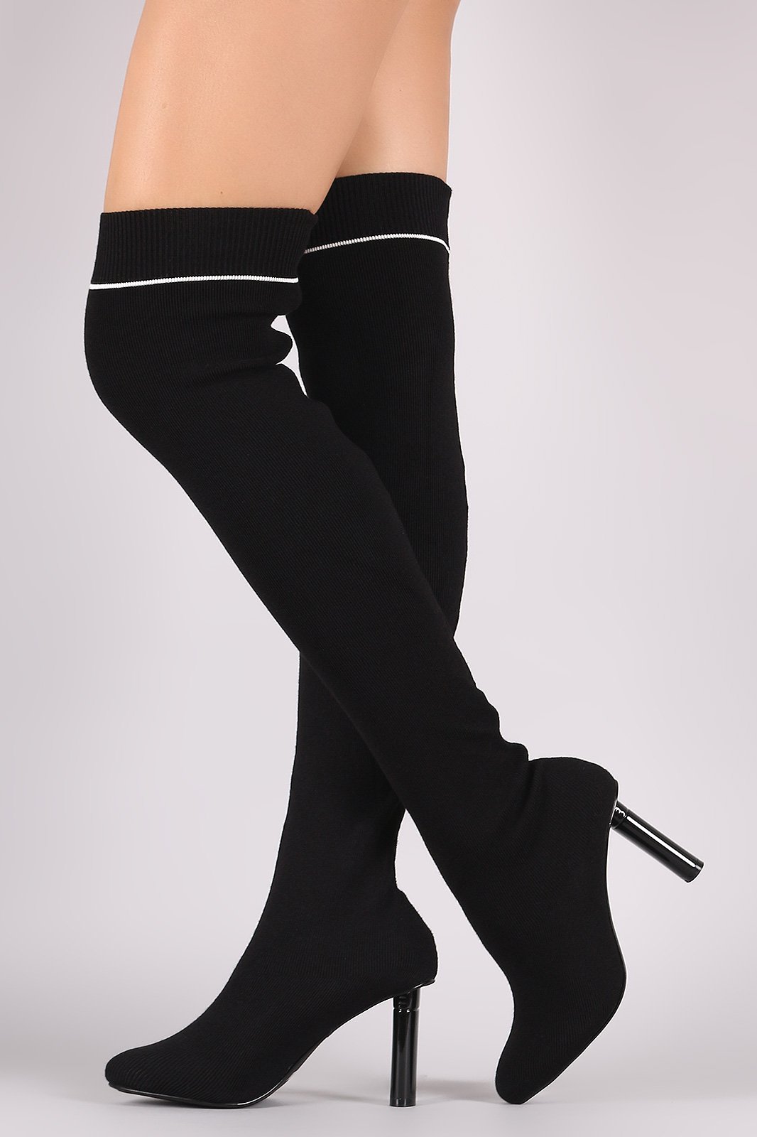 Ribbed Sweater Knit Striped Contrast Heel Over-The-Knee Boots