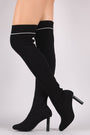 Ribbed Sweater Knit Striped Contrast Heel Over-The-Knee Boots