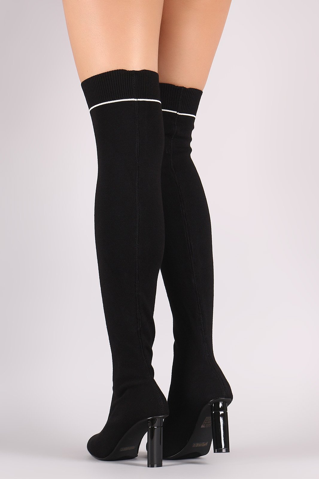 Ribbed Sweater Knit Striped Contrast Heel Over-The-Knee Boots