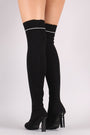 Ribbed Sweater Knit Striped Contrast Heel Over-The-Knee Boots