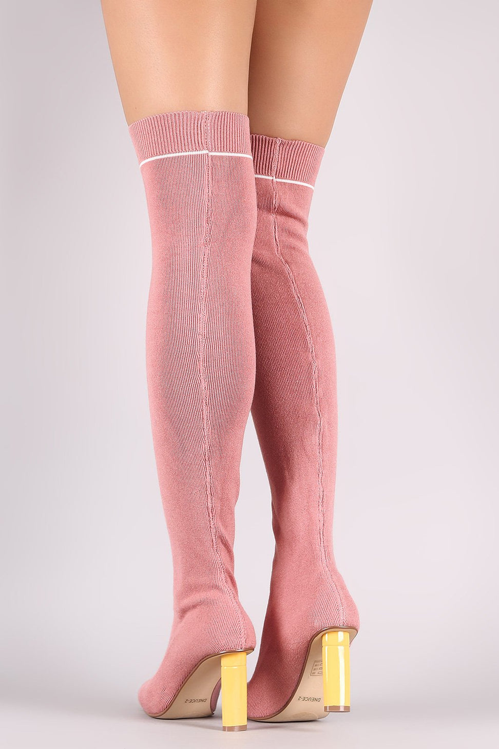 Ribbed Sweater Knit Striped Contrast Heel Over-The-Knee Boots