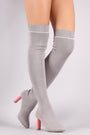 Ribbed Sweater Knit Striped Contrast Heel Over-The-Knee Boots