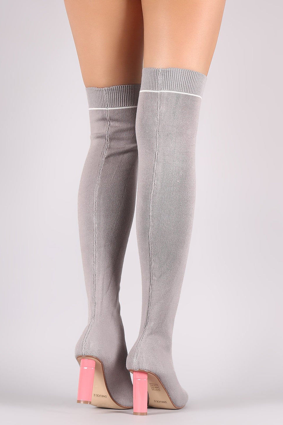 Ribbed Sweater Knit Striped Contrast Heel Over-The-Knee Boots