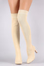 Ribbed Sweater Knit Striped Contrast Heel Over-The-Knee Boots