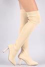 Ribbed Sweater Knit Striped Contrast Heel Over-The-Knee Boots
