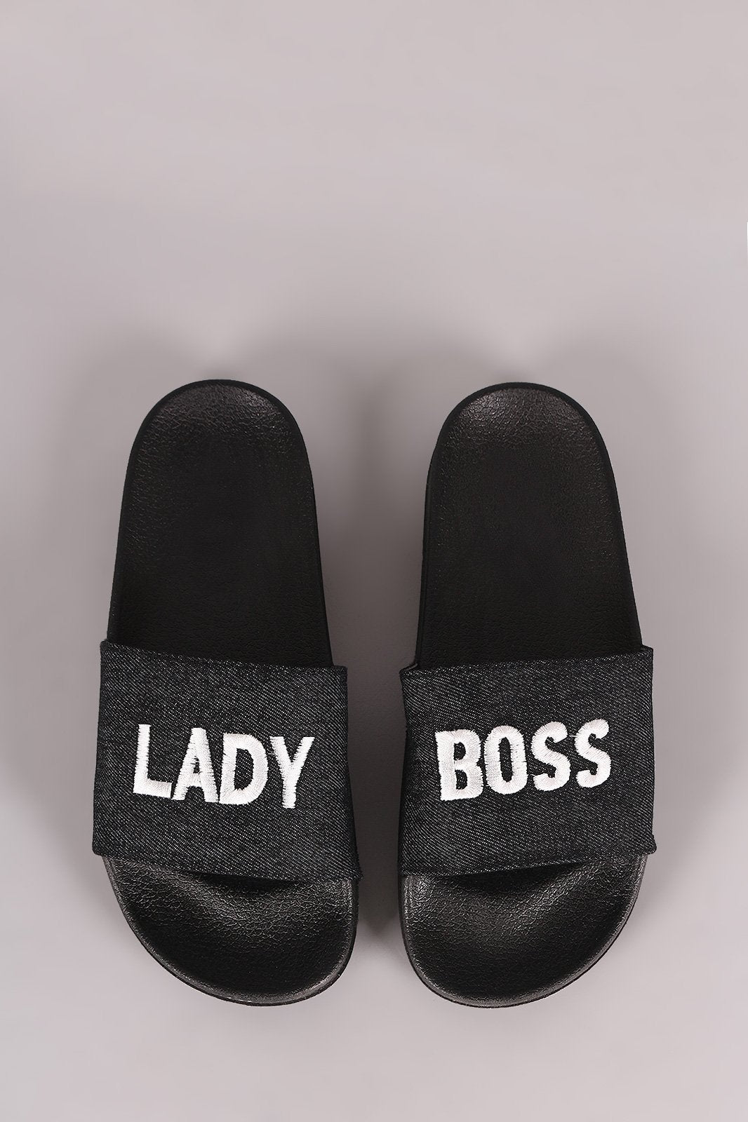 Lady Boss Embroidered Denim Slide Sandal