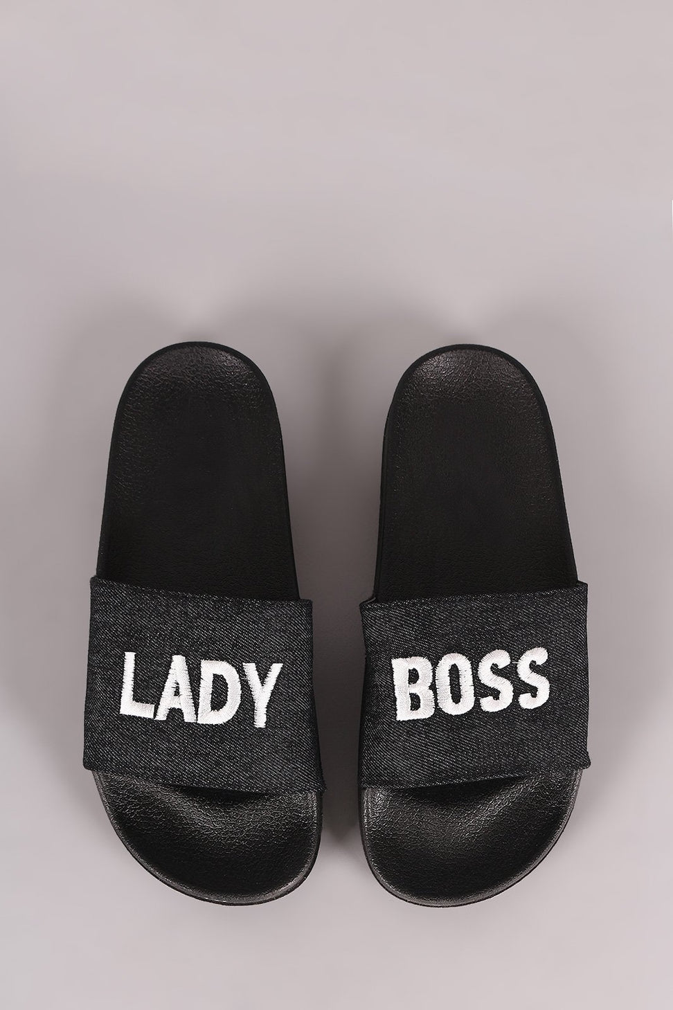 Lady Boss Embroidered Denim Slide Sandal