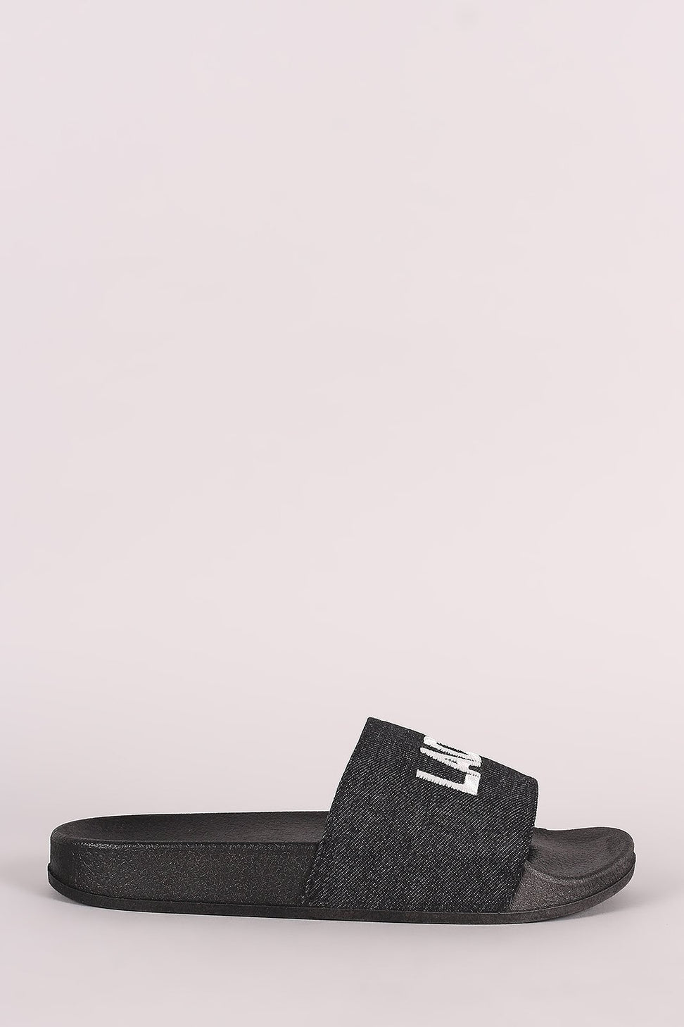 Lady Boss Embroidered Denim Slide Sandal