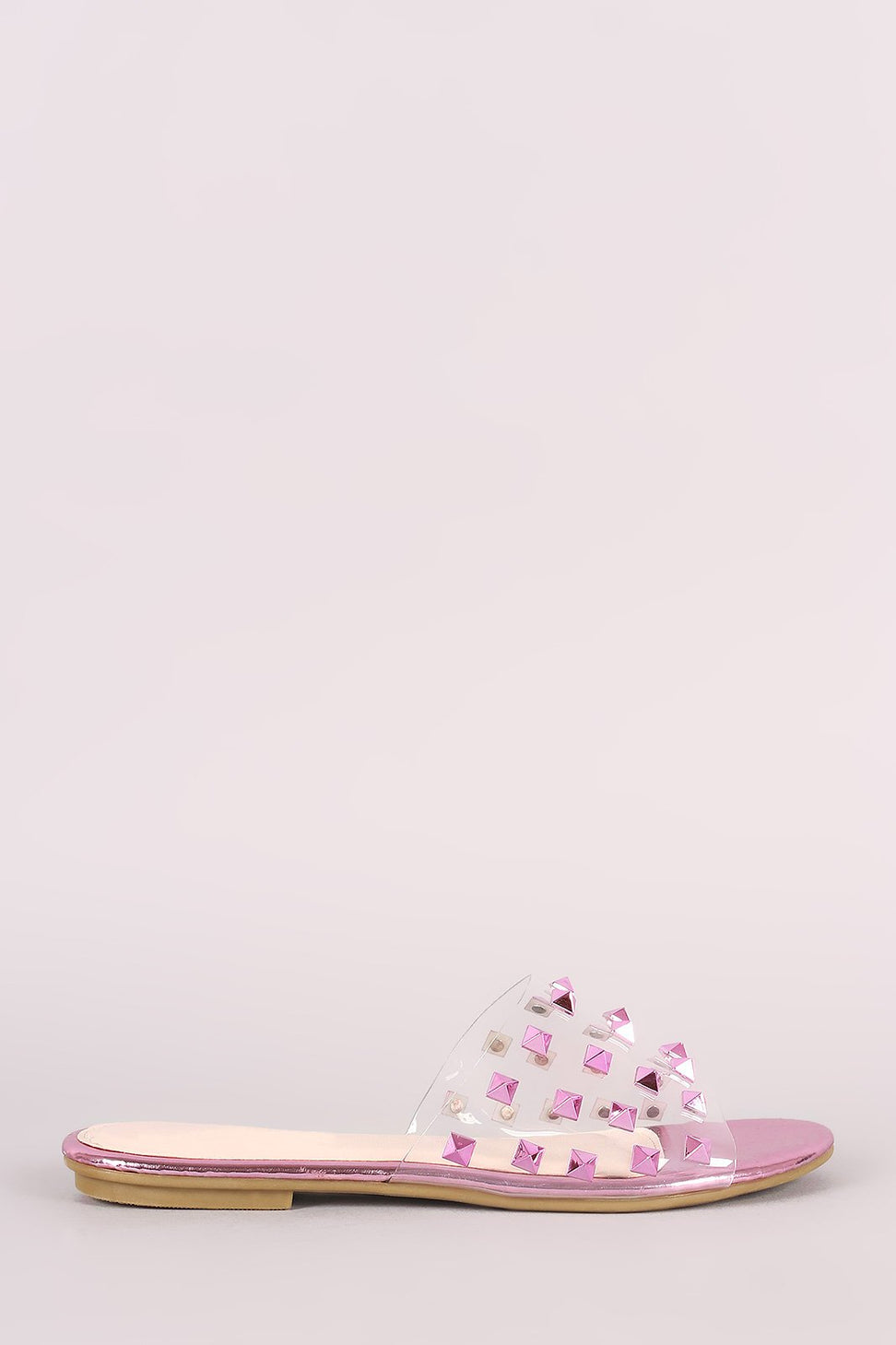 Transparent Studded Band Open Toe Slip-On Flat Sandal