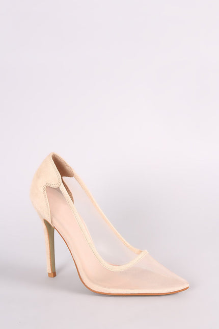 Suede Mesh Pointy Toe Stiletto Pump