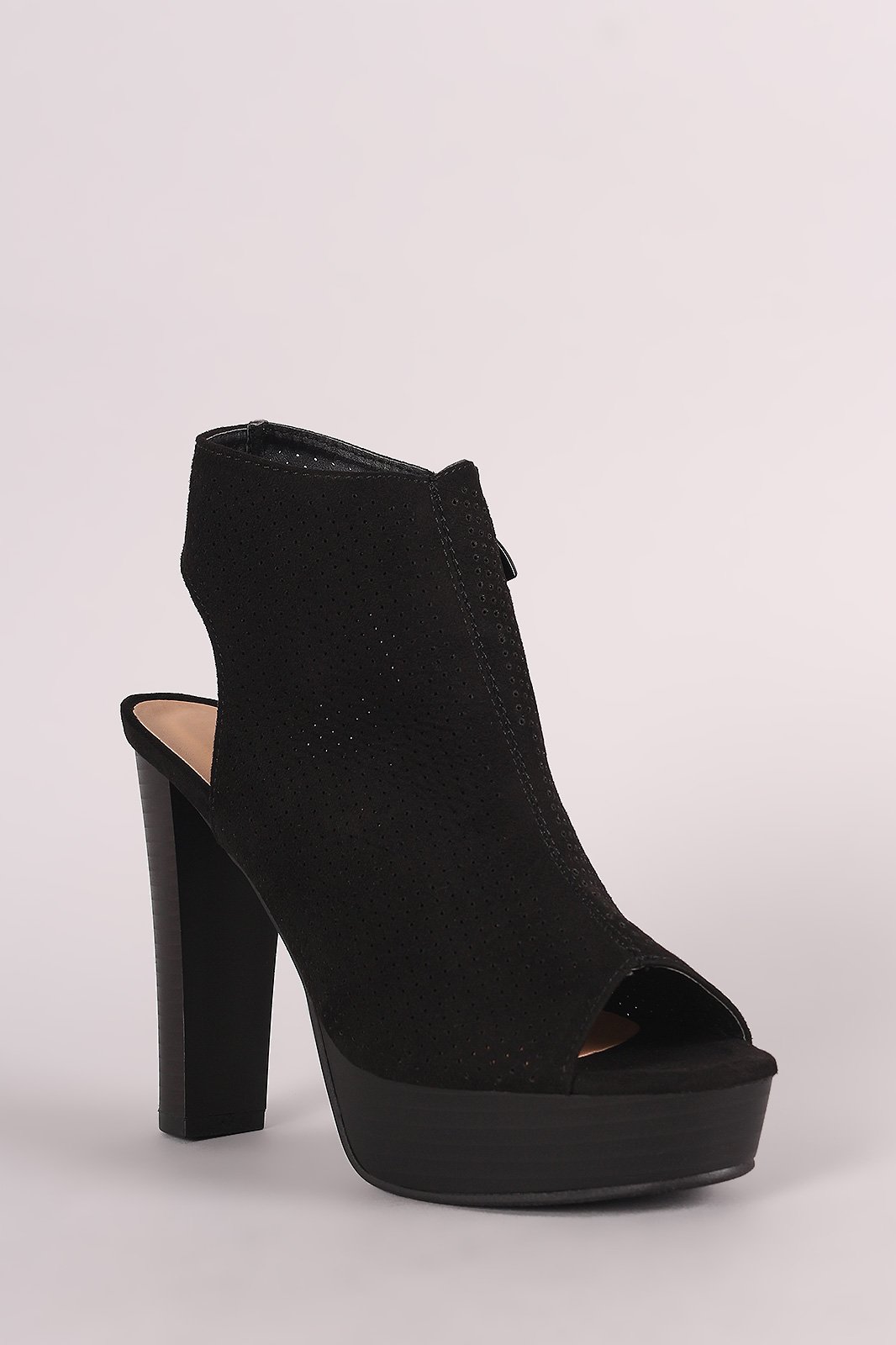 Perforated Suede Chunky Platform Mule Heel