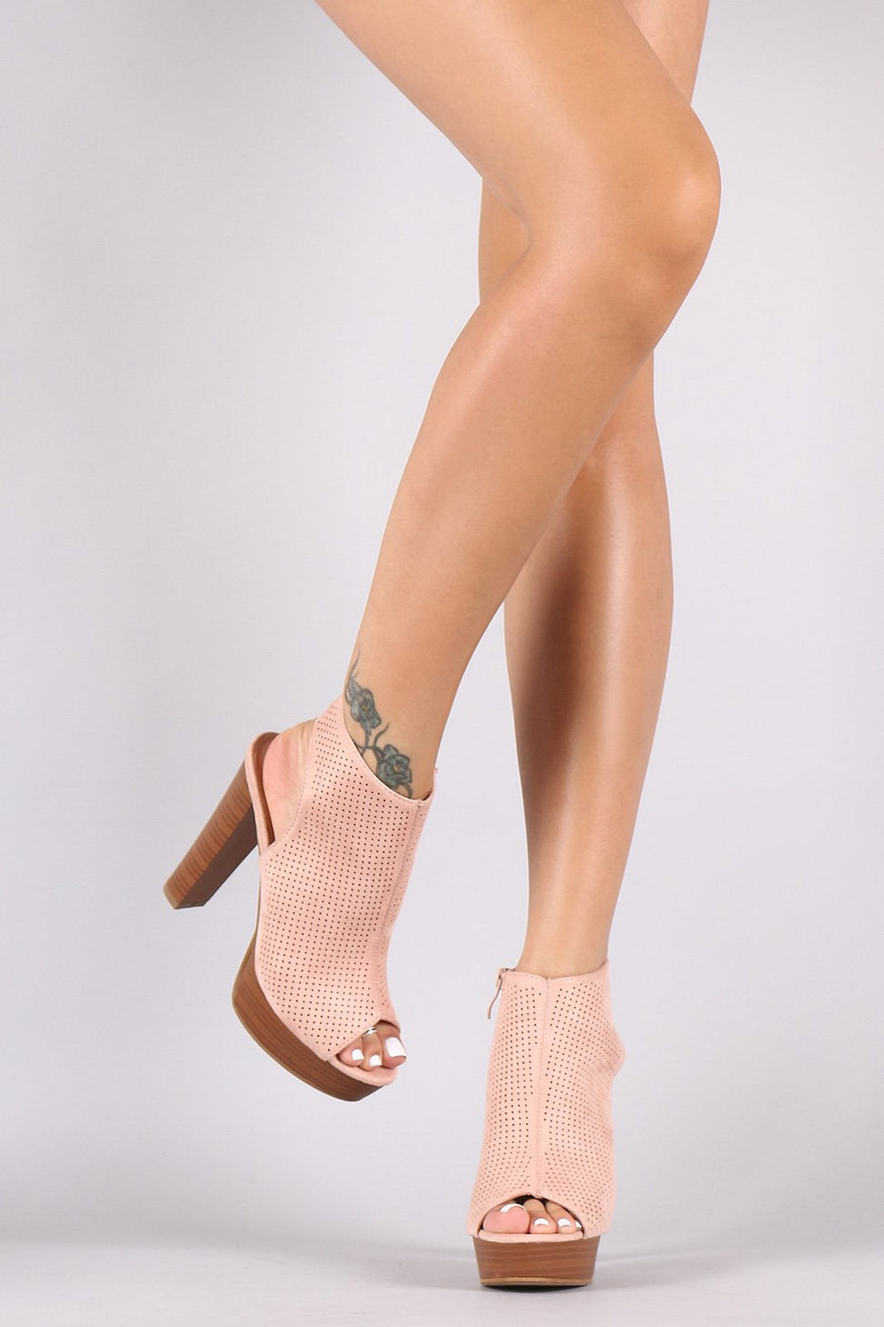 Perforated Suede Chunky Platform Mule Heel