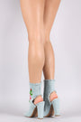 Shoe Republic LA Embroidered Floral Denim Chunky Heeled Booties