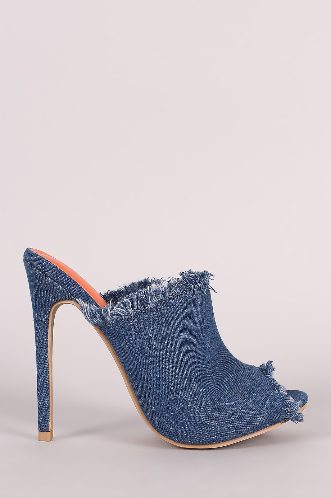 Shoe Republic LA Frayed Denim Mule Stiletto Heel