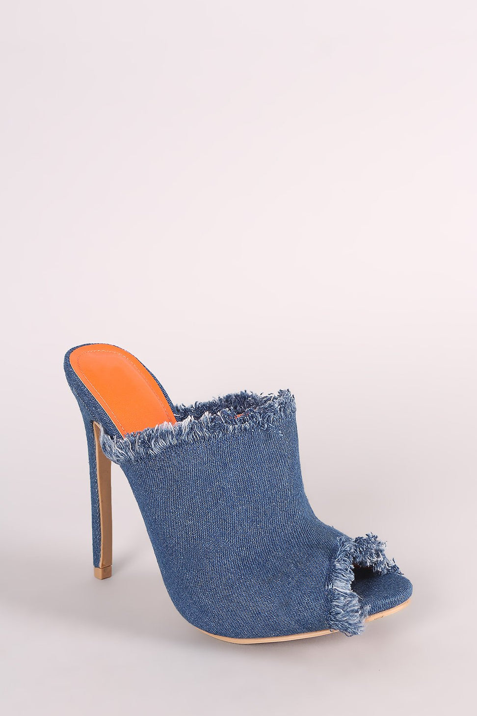 Shoe Republic LA Frayed Denim Mule Stiletto Heel