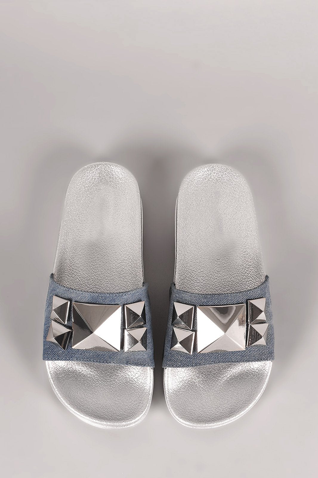 Shoe Republic LA Denim Studded Slide Sandal