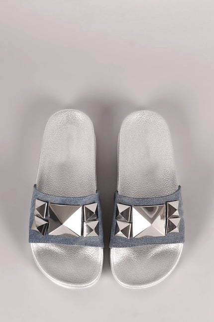 Shoe Republic LA Denim Studded Slide Sandal