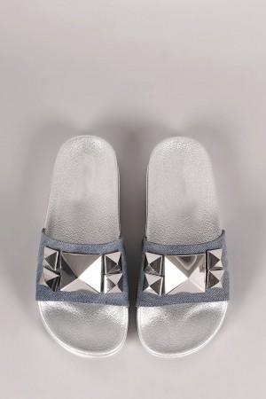 Shoe Republic LA Denim Studded Slide Sandal