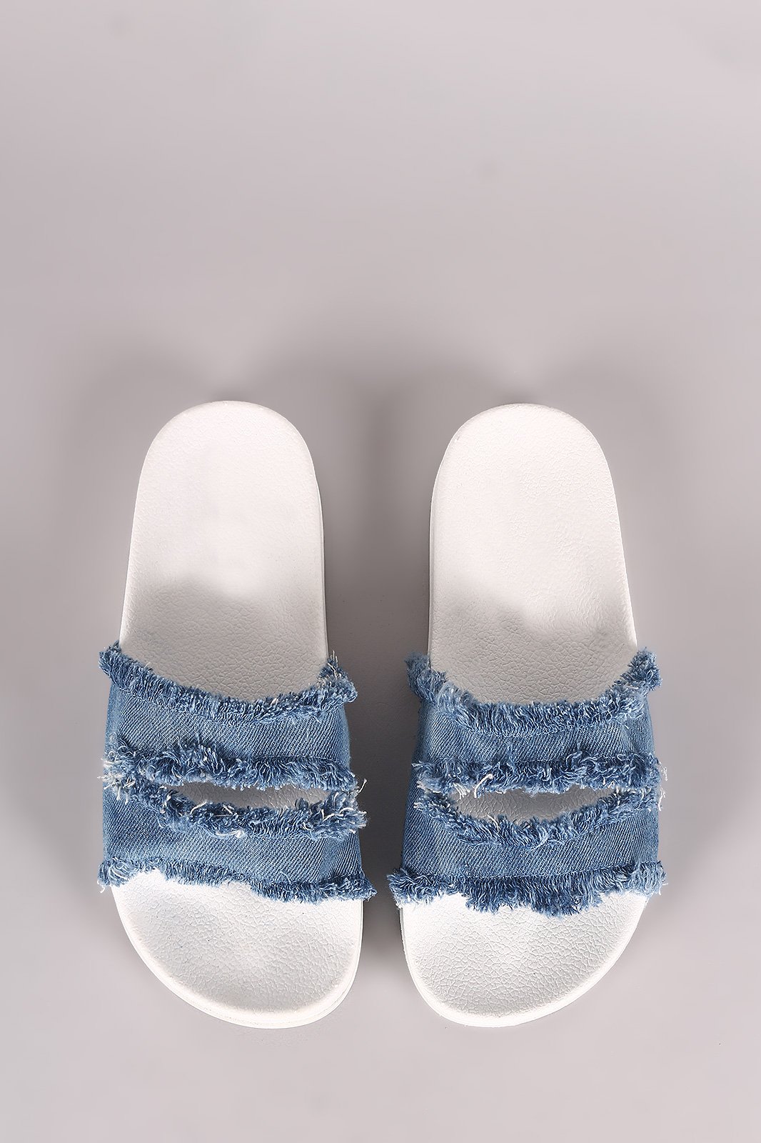 Shoe Republic LA Frayed Cutout Denim Slide Sandal