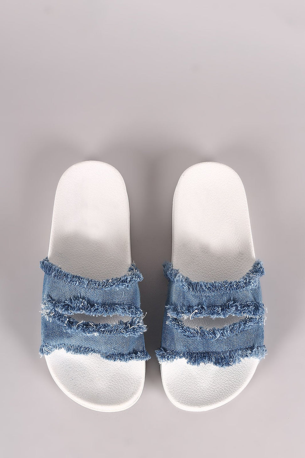 Shoe Republic LA Frayed Cutout Denim Slide Sandal