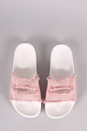 Shoe Republic LA Frayed Cutout Denim Slide Sandal