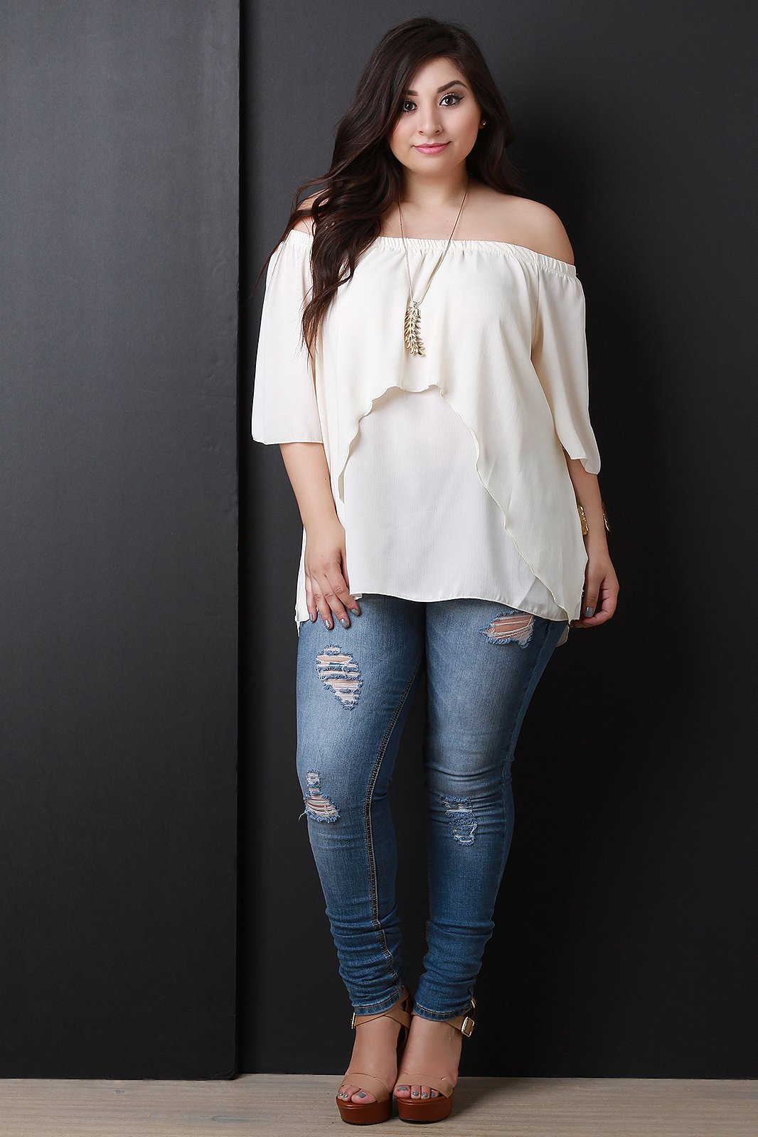 Off-The-Shoulder Tier Bell Sleeves Chiffon Flowy Top