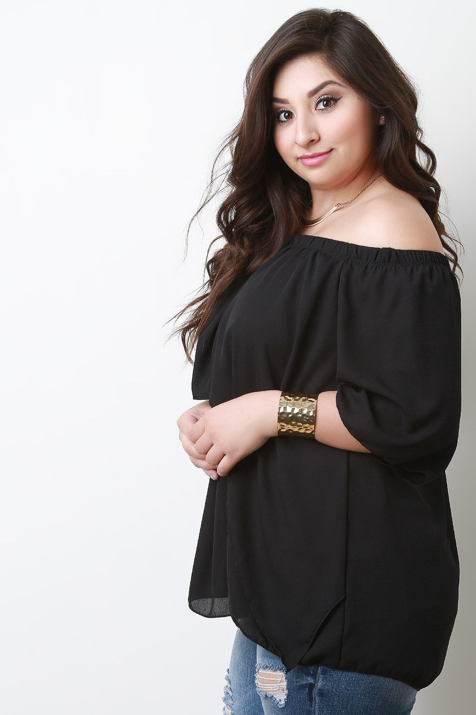 Off-The-Shoulder Tier Bell Sleeves Chiffon Flowy Top