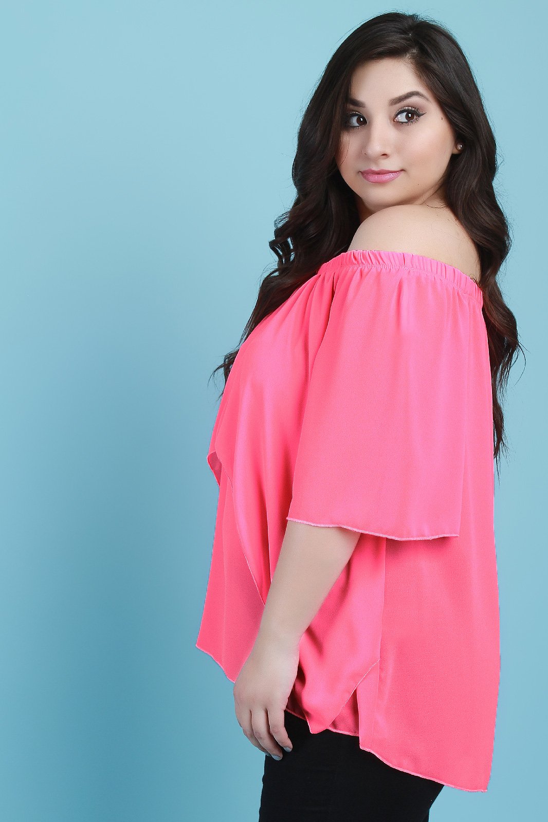 Off-The-Shoulder Tier Bell Sleeves Chiffon Flowy Top