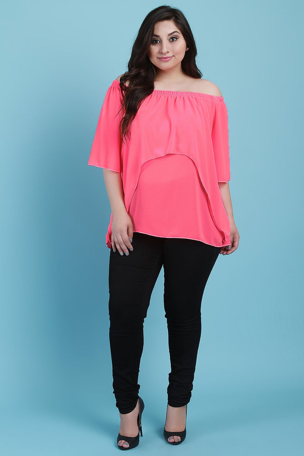 Off-The-Shoulder Tier Bell Sleeves Chiffon Flowy Top