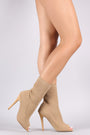 Qupid Knit Peep Toe Suede Stiletto Ankle Boots