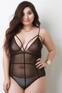 Strappy Semi-Sheer Mesh Grid Sleeveless Bodysuit
