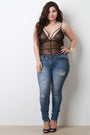 Strappy Semi-Sheer Mesh Grid Sleeveless Bodysuit