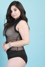 Solid Contrast Sheer Mesh Sleeveless Bodysuit