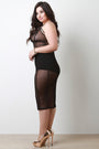 Strappy Semi-Sheer Mesh Grid Sleeveless Midi Dress