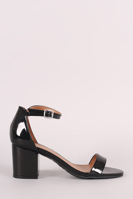 Bamboo Patent Ankle Strap Open Toe Block Heel