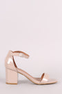 Bamboo Patent Ankle Strap Open Toe Block Heel