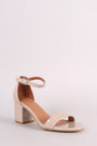 Bamboo Patent Ankle Strap Open Toe Block Heel