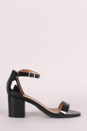 Bamboo Patent Ankle Strap Open Toe Block Heel