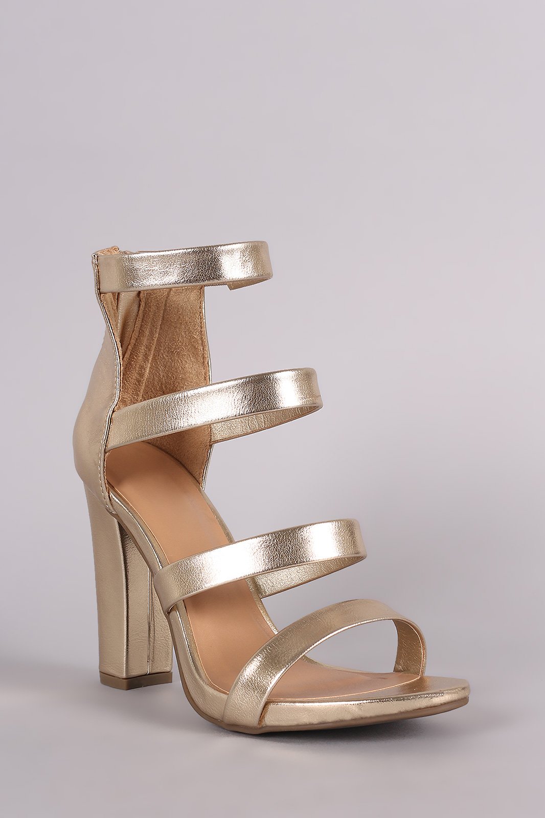 Bamboo Strappy Metallic Ladder-Up Chunky Heel