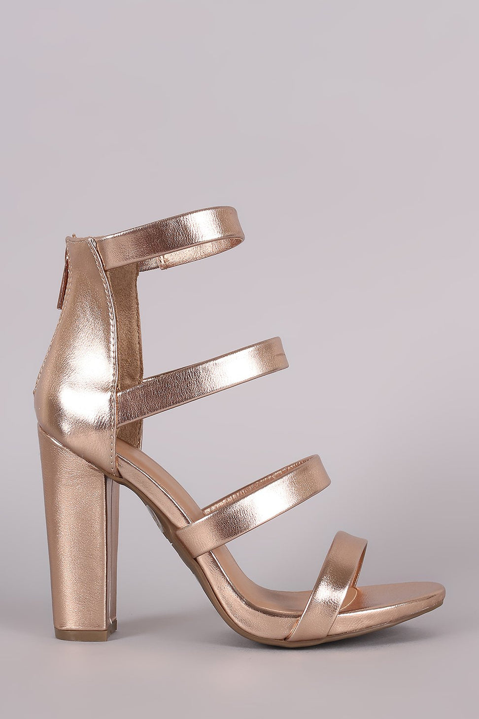 Bamboo Strappy Metallic Ladder-Up Chunky Heel