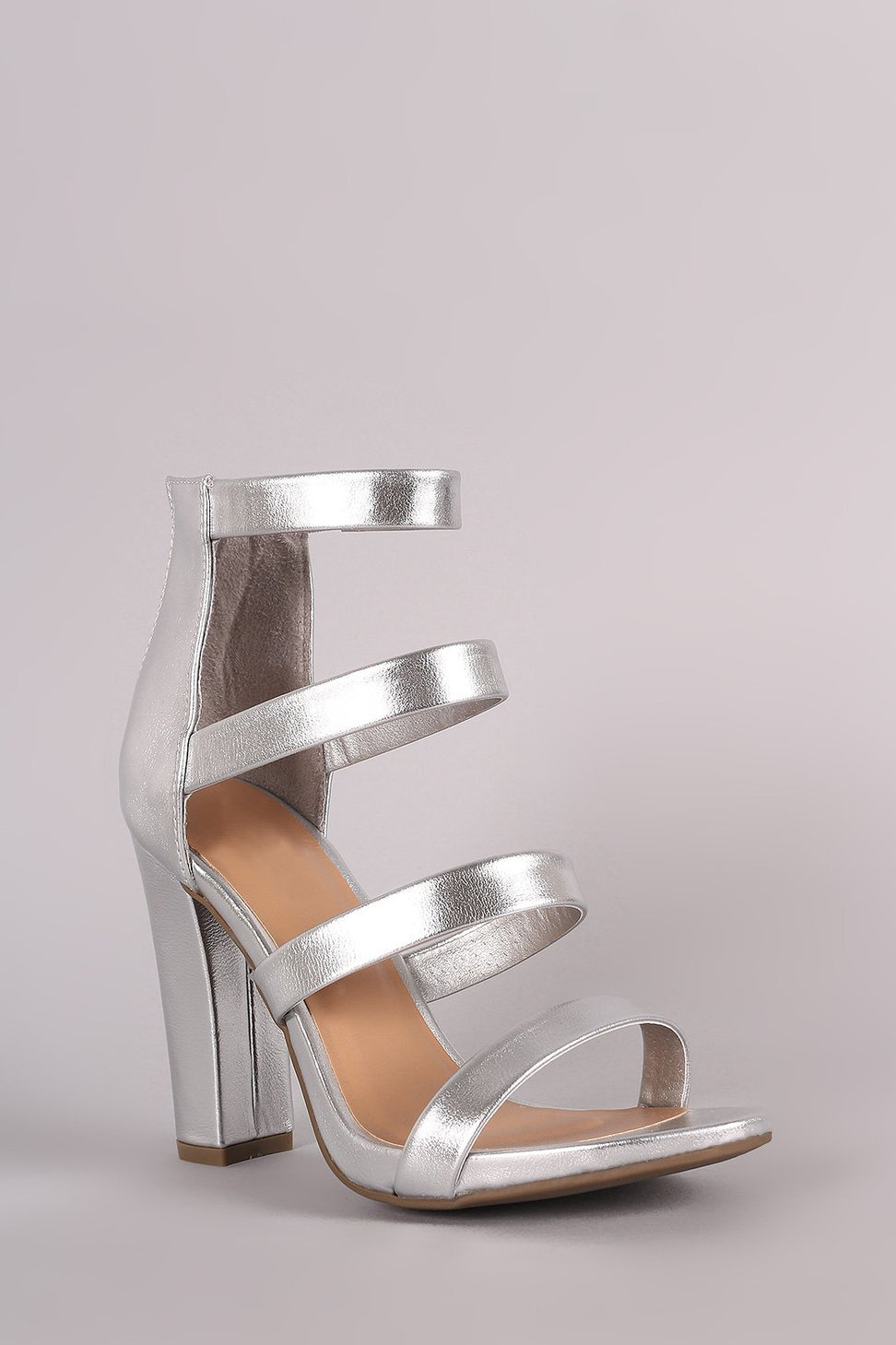 Bamboo Strappy Metallic Ladder-Up Chunky Heel