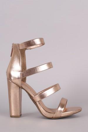 Bamboo Strappy Metallic Ladder-Up Chunky Heel