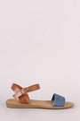 Bamboo Two Tone Denim Ankle Strap Flat Sandal